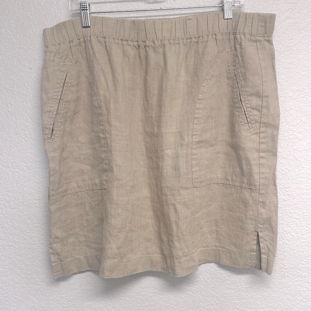 Chico's 100% LINEN Light Tan Pockets Skirt. Size XL